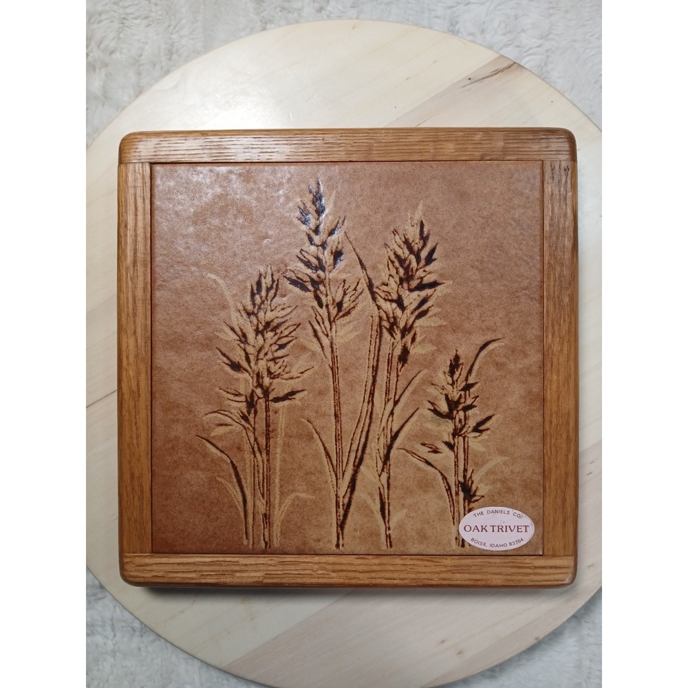 Ceramic Oak Trim The Daniel's Co.  Trivet Earth Color Wheat Hot Plate/ Decor MCM - Picture 5 of 11
